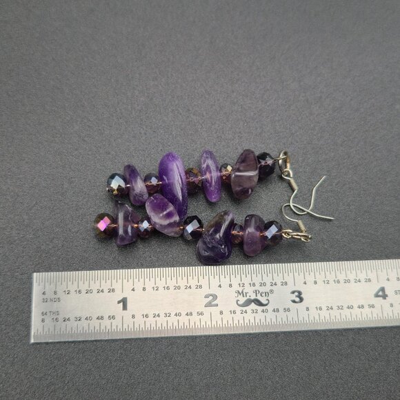 Silver Plated Over Copper Amethyst And Crystal Dangle Earrings B800 - Picture 5 of 6